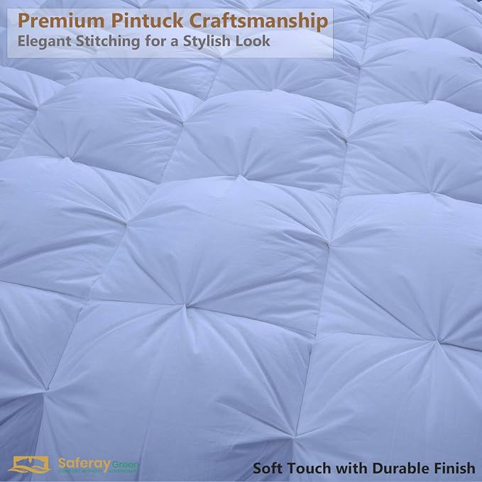 Over Queen Size Down Alternative Comforter 98x98 Inch Light Blue – 500 GSM Ultra Soft Breathable, Luxury Pintuck Pinch Pleat, All Season Duvet Insert with Corner Tabs, Machine Washable