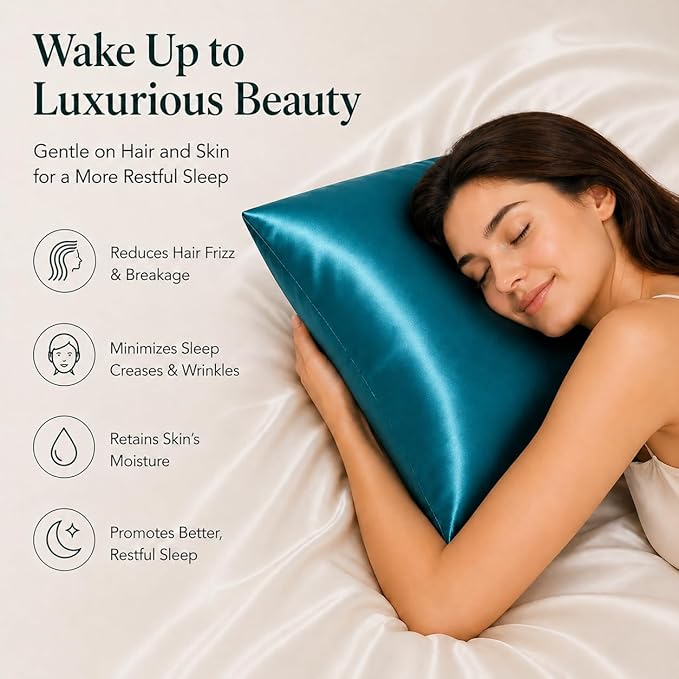 USA Made 100% Silk Pillowcase Peacock, Certified 6A Grade 22 Momme Mulberry Silk Pillow Case for Women Hair and Skin Protection, Anti Face Wrinkle, 1 Pc 20"x26" (Standard, Peacock Blue)
