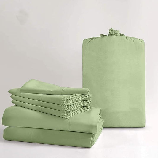 100% Real Certified Organic Cotton Bedsheet Set, Queen Size 6 Piece 1000 Thread Count Sheets Sets, [1 Fitted + 1 Flat + 4 Pillowcases], Extra 24" Deep Pocket - Sage