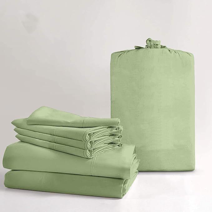 100% Real Certified Organic Cotton Bedsheet Set, Twin Size 6 Piece 1000 Thread Count Sheets Sets, [1 Fitted + 1 Flat + 4 Pillowcases], Extra 24" Deep Pocket - Sage
