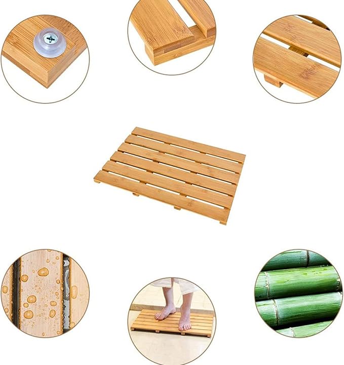 Natural Wooden Shower Mat,Bamboo Bath Mat,Duckboard Bath Mat,Wooden Bath Mats for Bathroom Non Slip Floor Mat Waterproof Bamboo Shower Mat for Indoor Or Outdoor,60x100cm/24x39in