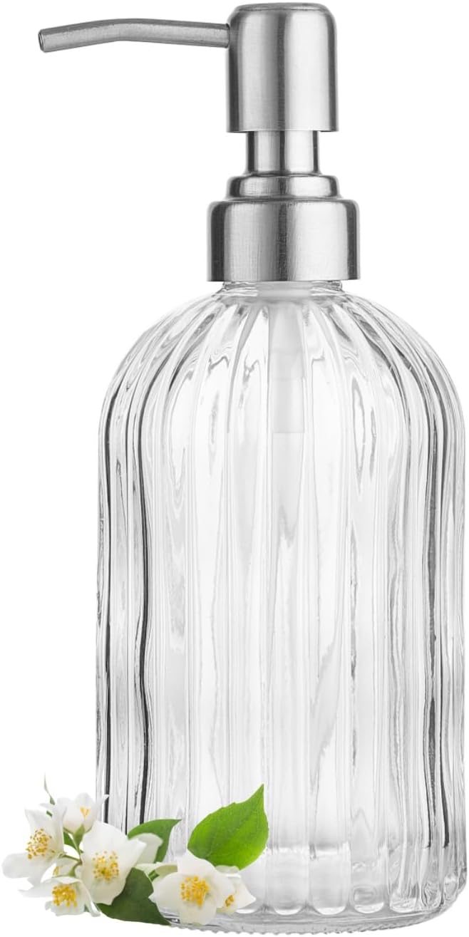 Clear Glass Soap Dispenser with 304 Rustproof Stainless Steel Pump 18oz for Kitchen and Bathroom Hand Soap Dispenser Bottle