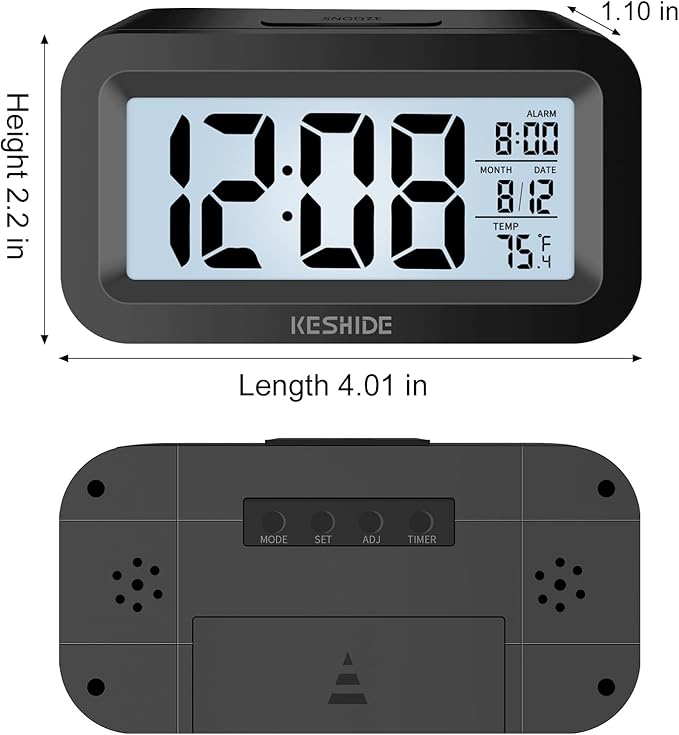 Travel Digital Alarm Clock,Battery Operated with Backlight, Indoor Temperature, Desk Small Clock,Snooze Model,12/24H Display for Bedrooms Heavy Sleepers Kids Travel Bathroom (Black)