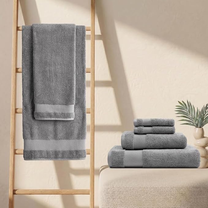 BIOWEAVES 100% Organic Cotton 700 GSM Plush Bath Towels 30" x 58" GOTS Certified - Light Grey, Pack of 2