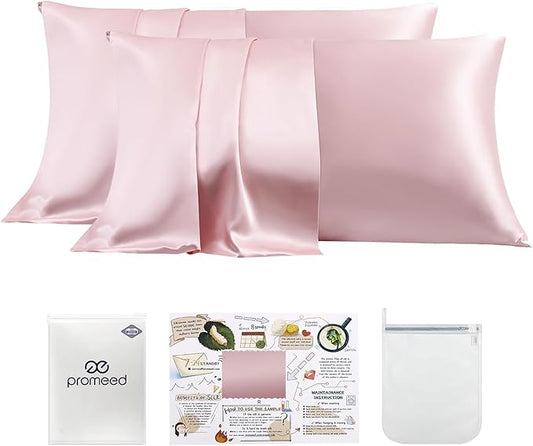 PROMEED 100% Silk Pillowcase Set of 2 with Hidden Zipper, 23 Momme 3rd Gen Grade 6A+ Mulberry Silk Pillow Case 2 Pack for Hair and Skin, Soft and Breathable (King 20"x36", Pink)