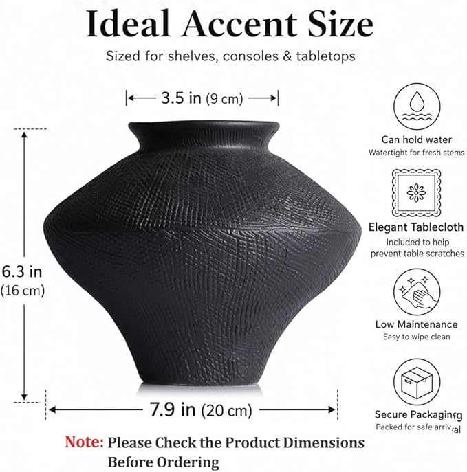 Wabi Sabi Vintage Black Vase, 6.3" Tall Wabi Sabi Decor Rustic Farmhouse Pottery Vase for Centerpiece, Textured Pottery Flower Vases for Home Decorative, Table, Living Room, Bedroom, Bathroom, Kitchen