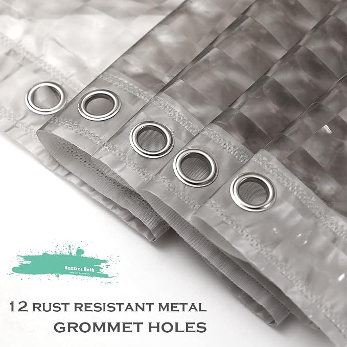 3D Crystal Grey Plastic Shower Curtain Liner, 72x72 Inch Thin Lightweight Ice Cube Plastic Bathroom Shower Showroom Inner Curtain with Rustproof Metal Grommet Holes and Weighted Magnets