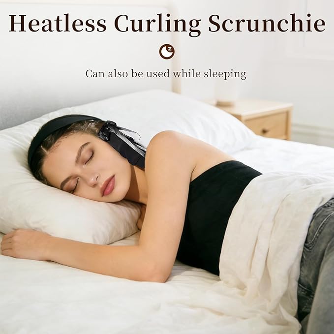 Sleepie tie, Heatless Curling Scrunchie Overnight Blowout, Sleep Hair Tie, Heatless Hair Curler Damage-Free, for Sleeping Soft Rollers for Overnight No-Heat Curls Long Hair To Sleep(Black)