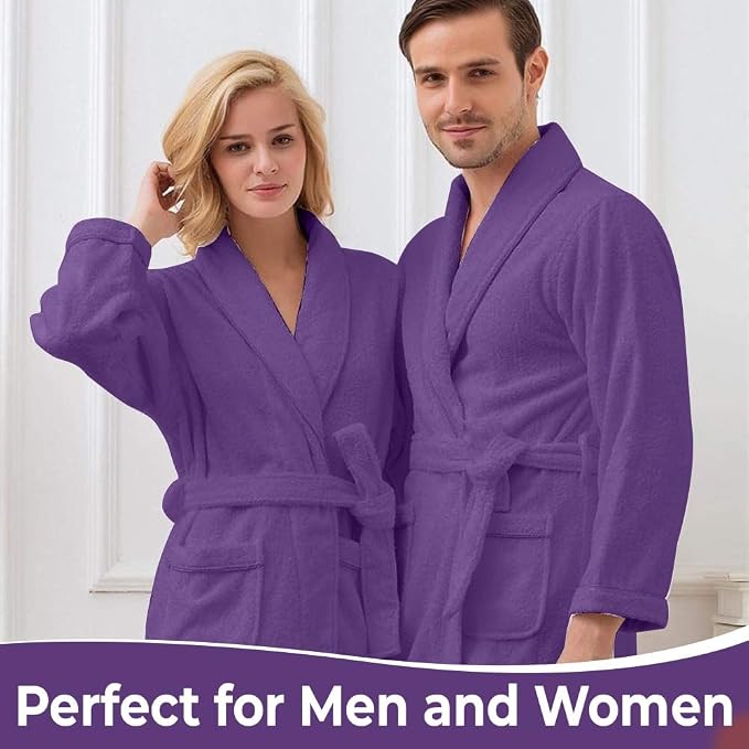 KAHAF COLLECTION Cotton Terry Robes for Women and Men, Terry Shawl Collar Bathrobe, ONE SIZE - UNISEX Men & Women Spa Robe