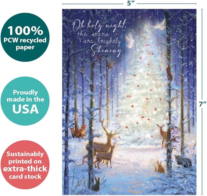 Tree-Free Greetings - Christmas Greeting Cards - Artful Designs - 12 Cards + Matching Envelopes - Made in USA - 100% Recycled Paper - 5"x7" - Oh Holy Night (HP60642)