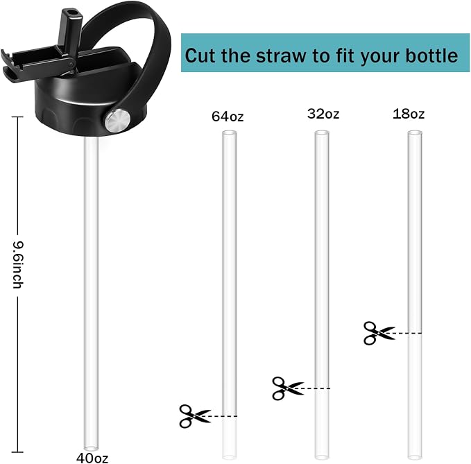 HEYSKAY Reusable Drinking Straw Compatible with Hydro Flask 18-64oz Wide Mouth Water Bottle with 2 Straw Brushes, 6 Pcs Replacement Clear Tritan Straws for Other Brand Wide Mouth Sport Water Bottle