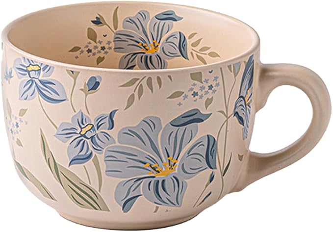 Ceramic Mugs for Men & Women, Unique Microwave & Dishwasher Safe Tea/Coffee Rustic Stoneware Cups for Office & Home (Orchid Breakfast Mug)