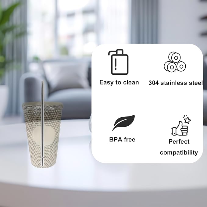 6pcs Stainless Steel Straws for Starbucks Cold Cup Venti 16 oz, Reusable Straight Metal Straws with Cleaning Brush BPA-Free Ideal Replacement Compatible with Starbucks Tumblers