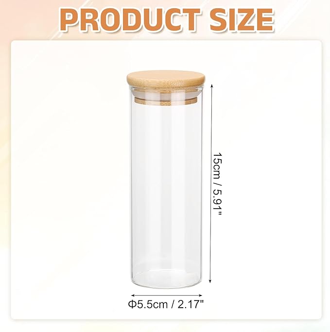 uxcell Glass Food Storage Jars 10.14oz Glass Canisters with Bamboo Airtight Wooden Lids Food Storage Container for Coffee Tea Sugar Candy Cookie Rice Flour Pasta Nuts Clear