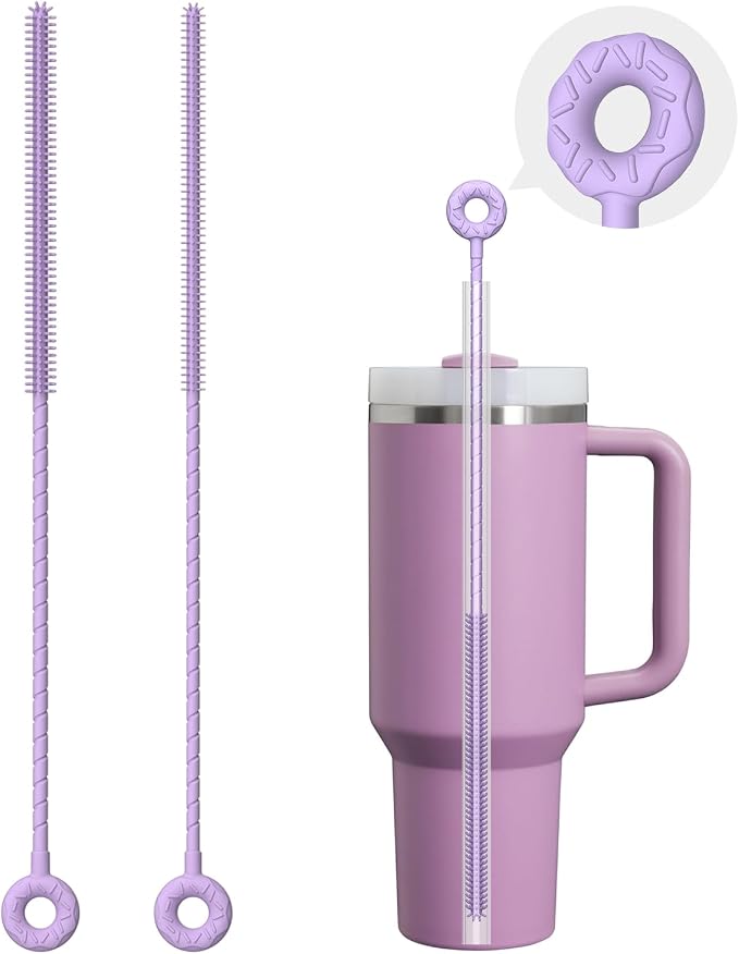 Silicone Straw Cleaner Brush, 2 Pcs Reusable Cleaning Brushes for Straws, 6mm&9mm, Purple