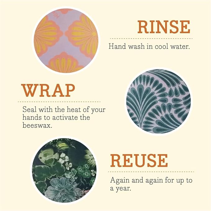 Hive & Seal Beeswax Wraps, Small Medium Large Sizes, Sustainable Reusable Food Storage, Washable