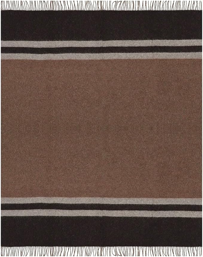 Superfine Alpaca Wool Throw Blanket - Lightweight Alpaca Merino Wool Throw Blankets | Soft Peruvian Alpaca Blanket Wool Blanket Striped Design 63" x 52" (Desert Sand/Espresso/Ash Gray)