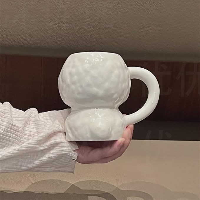 Coffee Mug Cups Ceramic Tea Cup Cute 3D Bichon Frise Dog Shaped Handmade Pottery Cute Mugs Handle Office Home Hot Ice Chocolate Milk Mugs Gifts Microwave Dishwasher Safe 14 Oz Travel Mug (White dog)