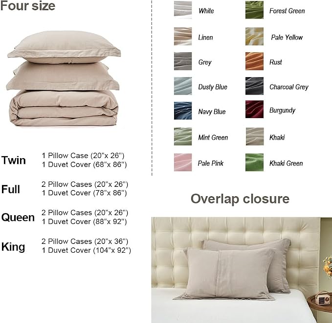 Simple&Opulence French Linen Duvet Cover Set- 104"x 92" - 3 Pieces (1 Comforter Cover,2 Pillowcases)-Natural Flax Cotton Blend-Solid Color Breathable Farmhouse Bedding - Khaki, King