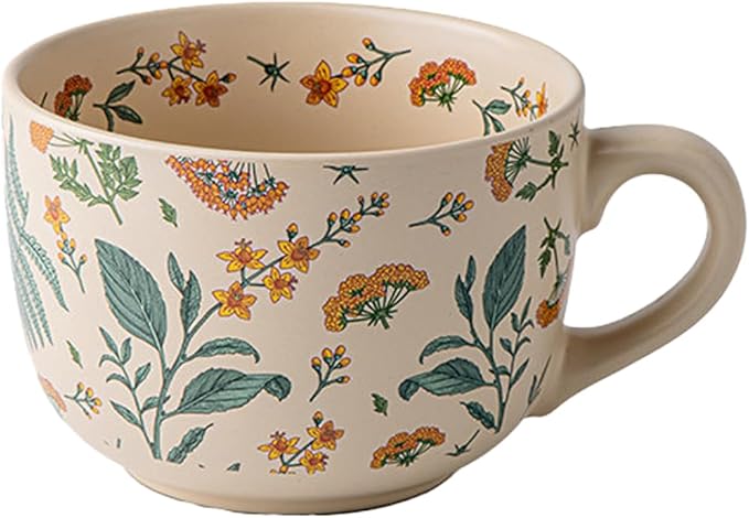Ceramic Mugs for Men & Women, Unique Microwave & Dishwasher Safe Tea/Coffee Rustic Stoneware Cups for Office & Home (Summer Whispe Breakfast Mug)