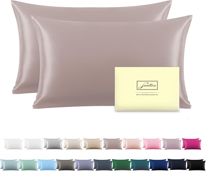 Silk Pillow Cases 2 Pack,Soft Breathable and Sliky Standard Size Pillow Cases Set of 2,Natural Mulberry Silk Pillowcase Set of 2 for Hair and Skin with Hidden Zipper (Lotus Root Pink,20"X 26",2pcs)