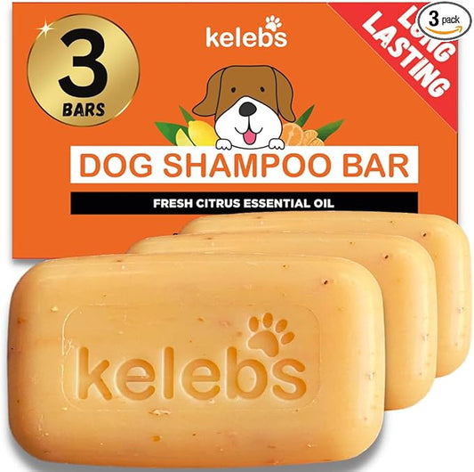 Kelebs Dog Shampoo for Smelly Dogs | Natural Dog Deodorizing Shampoo Bar with Citrus Essential Oils | Eco-Friendly | Zero Plastic Waste | Vegan | 3 Pack