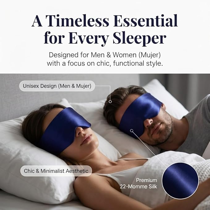 Silk Sleep Mask for Side Sleepers, Blackout Eye Mask for Sleeping Women Men, 100% 22 Momme Mulberry Silk, Full Coverage Face-Hugging Sleep Mask for Travel, Naps & Shift Workers, Blue