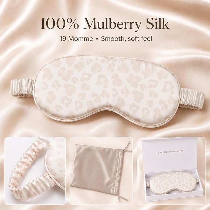 Silk Sleep Mask Light Blocking Luxury 100% Mulberry 22mm Silk Eye Mask Eye Cover Blindfold Ultra Soft Light & Comfy Anti Aging Skin Care with Travel Bag Gift Package