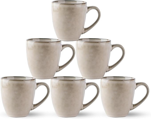 GBhome Ceramic Coffee Mugs Set of 6, 12oz Stoneware Coffee Mugs Set For Dad Mom Women MEN, Light Weight Coffee Cups for Latte/Tea/Beer/Hot Cocoa, Dishwasher & Microwave Safe,Cappuccino