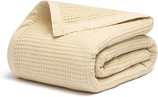 Salt Earth GOTS Certified 100% Organic Cotton Throw Blanket, 90" X 90" Waffle Blankets & Throws for Bed, Throw Blanket for Couch, Modern and Cozy Blanket, All Season, Comfy & Soft Blanket (Parchment)