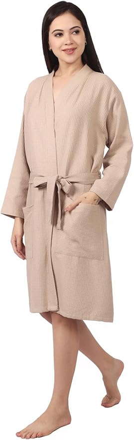 Women's Waffle Bathrobe – 100% Cotton, Lightweight & Absorbent, Spa Robe, Hotel & Lounge Robe