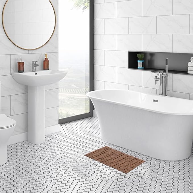 Bath Mat Bathroom Rugs Floor Wood Shower Bathtub Waterproof Non Slip Accessories 16x24 Inch Easy to Clean, Walnut, 1 pc