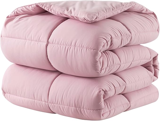 DOWNCOOL Comforters Queen Size, Duvet Insert,Light Pink All Season Duvet, Lightweight Quilt, Down Alternative Hotel Comforter with Corner Tabs (Pink, Queen 88x92 Inches)