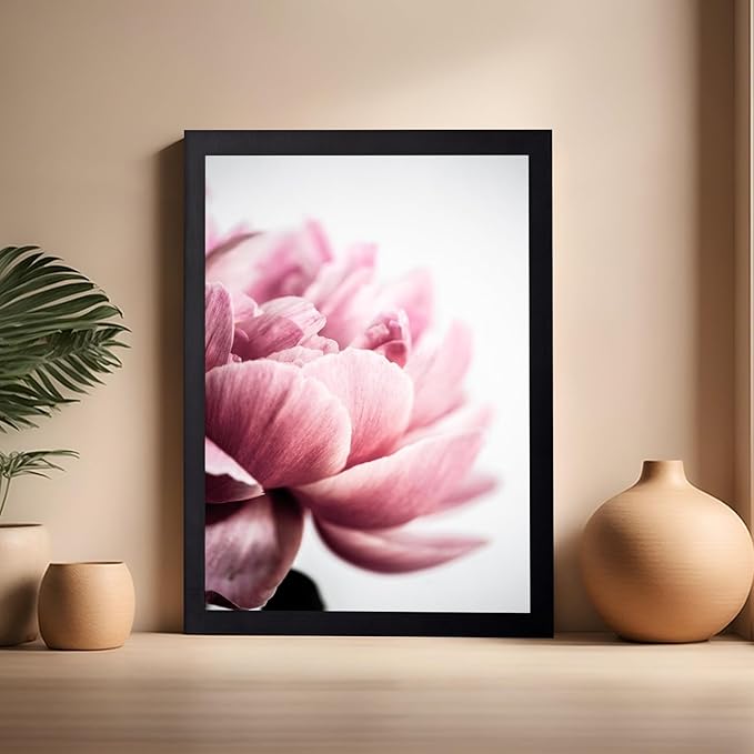 Monem Art Pink Peony Macro Photography Print - Minimalist Floral Art Poster - Wall Decor for Living Room, Bedroom or Office - 16x20 Black Framed Wall Art by Mareike Bohmer