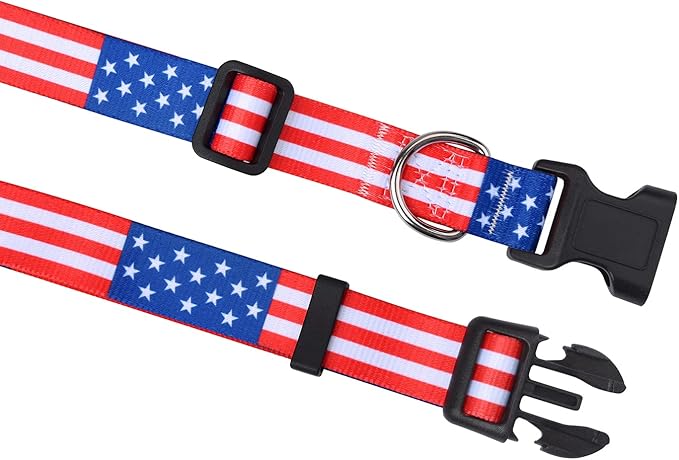 Mihqy American Flag Dog Collar and Leash Set- Patriotic, US Flag Pattern, Star & Stripes, Fourth of July Dog Collar, Adjustable for Small Medium Large Dogs(Classic US Set,XS)