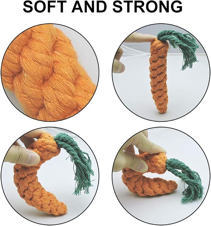 Andiker 3PCS Cotton Rope Puppy Teething & Training Durable Dog Plush Toys - Lion, Carrot & Duck Interactive Biting Rope Dog Chew Toys