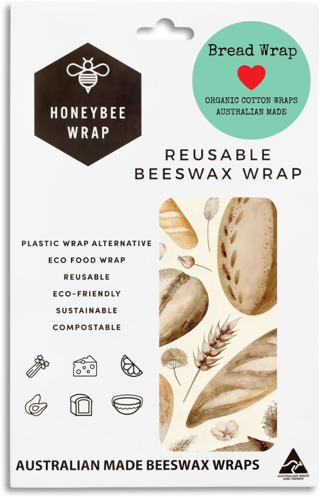 Bread Food Wrap, 21 x 18 Inches, GOTS-Certified 100% Organic Cotton with Beeswax, Reusable and Compostable