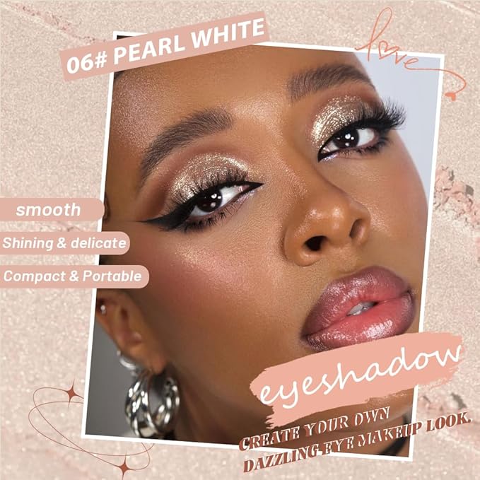 Pearl White Single Shimmer Glittle Eye shadow Palette Makeup, Single Shimmer Eyeshadow for Older Women, High Pigment Natural Sombras Crema Para Ojos, Talc, Paraben & Cruelty Free (06#Pearl White)