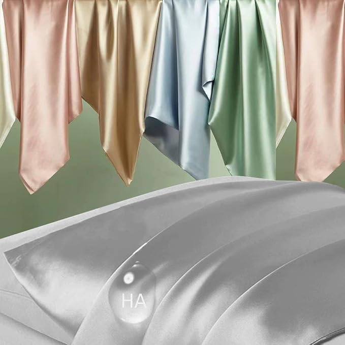 Silk Pillowcase for Hair and Skin, Mulberry Silk Pillow Cases Standard Size, Soft Anti Acne Cooling Sleep Both Sides Natural Silk Satin Pillow Covers with Hidden Zipper, Gifts for Women Men, Grey