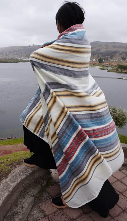 Alpaca Wool Throw Blanket, White and Colors, Queen (95" x 65") | Cozy, Ultra-Soft, Naturally Warm, Lightweight, Breathable