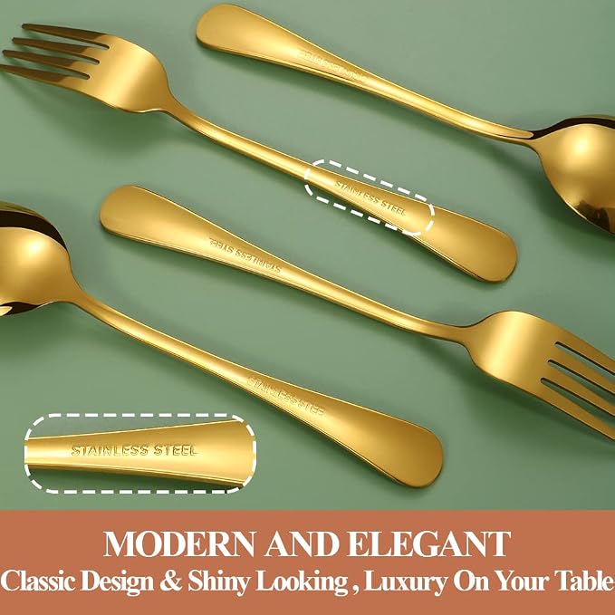 20 Pcs Gold Silverware Set for 4, Food Grade Stainless Steel Flatware Set, Eating Utensils Sets Include Fork/Knife/Spoon, Reusable Cutlery Set for Home Kitchen, Dishwasher Safe, Round Edge