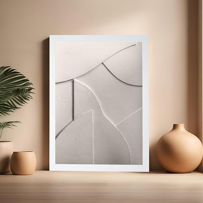Monem Art Minimalist White Geometric Texture Print - Abstract Scandinavian Wall Art Poster - Wall Decor for Living Room, Bedroom or Office - 16x20 White Framed Wall Art by Mareike Bohmer