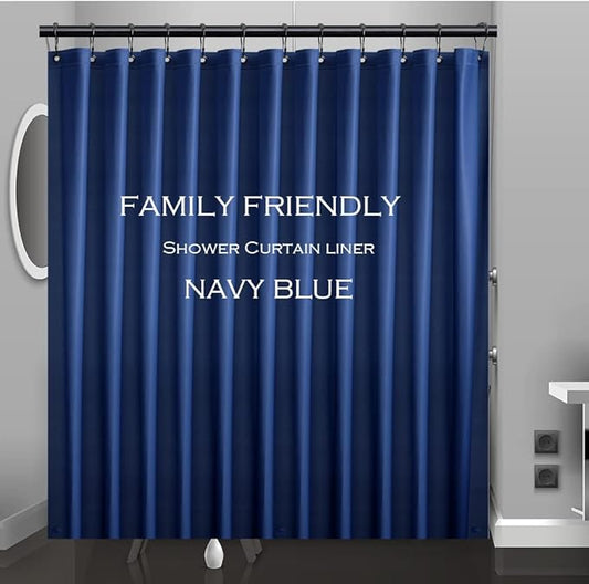 Navy Blue Plastic Shower Curtain Or Liner, 72x72 Inch Thin Lightweight Dark Blue Plastic Bathroom Shower Showroom Inner Curtain with Rustproof Metal Grommet Holes and Weighted Magnets