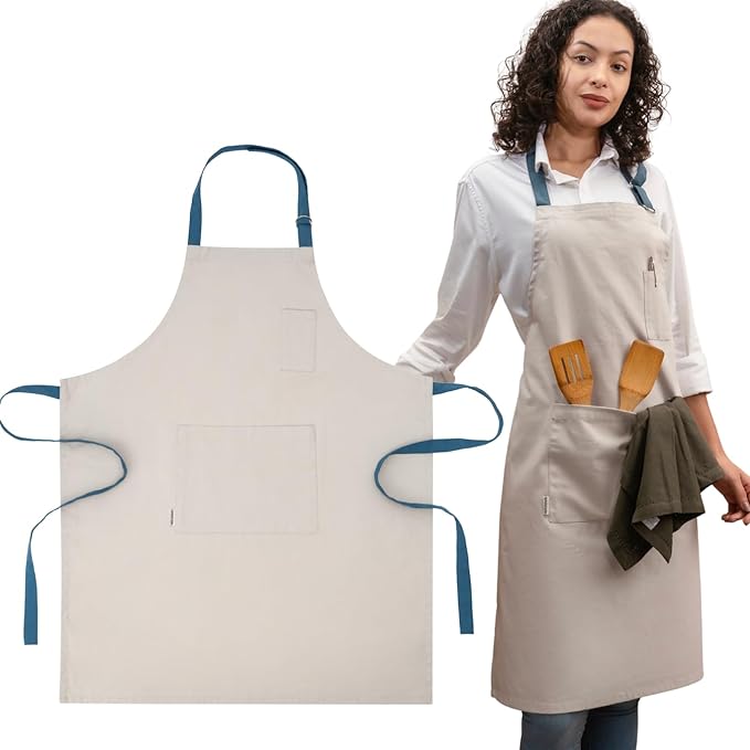 Cotton Canvas Apron for Women & Men – Adjustable Neck Strap & Waist Ties with Pockets