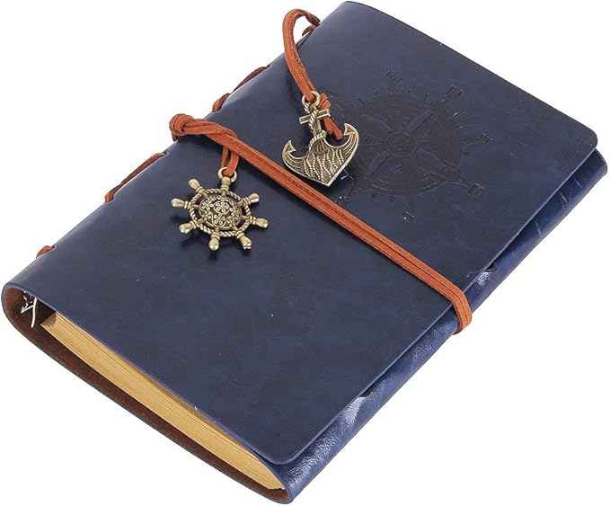 EvZ 7-Inch Refillable A6 Binder Notebook - Premium Vegan Leather Personal Planner, Eco-Friendly Journal with 6-Ring Loose-Leaf System for Writing, Business, and Creative Sketches, Dark Blue