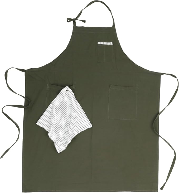Soft Cotton Linen Apron - Retro Linen Art Apron, Adjustable Casual Apron with Towel, Great for Florist and Kitchen