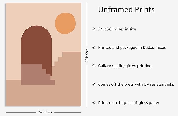 Y2K BOO Abstract Architecture UNFRAMED Wall Art Archway Stairs Sun Geometric Shapes Earth Tones Terracotta Mid Century Modern 24x36 Inch Heavyweight Paper Studio Decor