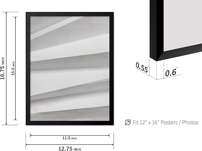 Monem Art Minimalist Paper Fold Abstract Print - Scandinavian Monochrome Texture Poster - Wall Decor for Living Room, Bedroom or Office - 12x16 Black Framed Wall Art by Mareike Bohmer