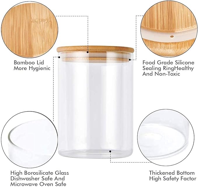 Bambooware Glass Storage Containers with Lids | Kitchen Organization | Pantry Organization - Set of 3 Canisters - Airtight Glass Jars Wooden Lid for Sugar, Flour, Candy, Cookies, Rice, Pasta
