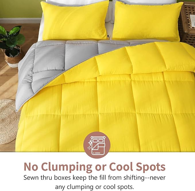 APSMILE Reversible Full/Queen Bed Comforter - All-Season Down Alternative Comforter, Ultra-Soft Cloud Fluffy Microfiber Quilt Duvet, Illuminating Yellow/Ultimate Gray